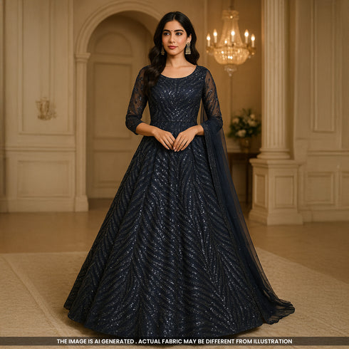 Cut Dana Sequins Embroidered Net Fabric-F5009