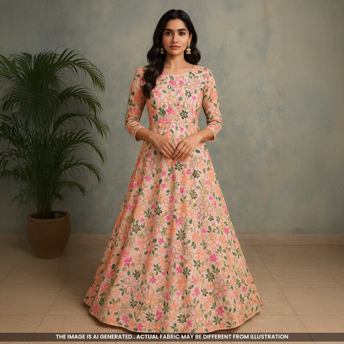 Thread Sequins Embroidered Georgette Fabric-F5017