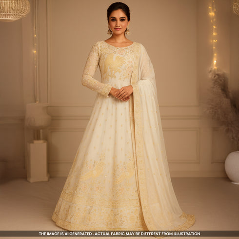 Cutdana Thread Sequins Embroidered Tabby Silk Fabric- F4876