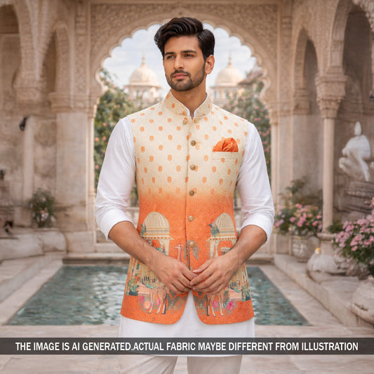 Digital Print Chikankari Sequins Work Cotton Fabric - F5833