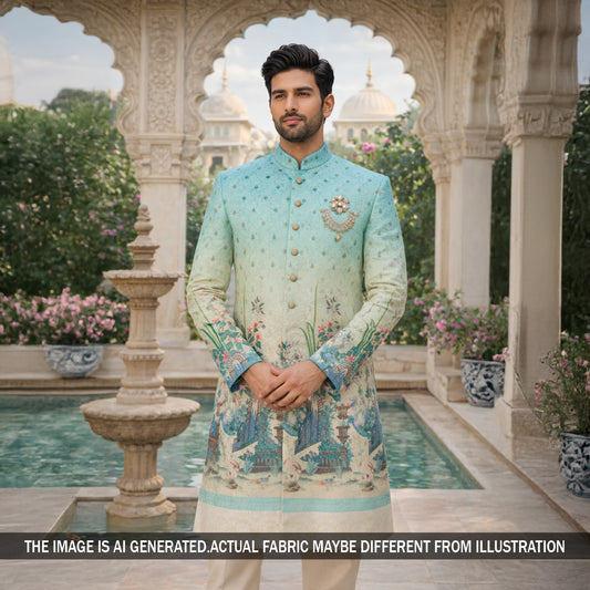 Digital Print Chikankari Sequins Work Cotton Fabric - F5834