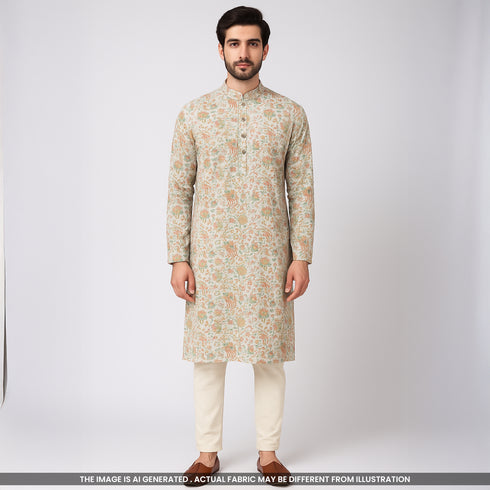 Positional Print Semi Dupion Silk Fabric-F4467