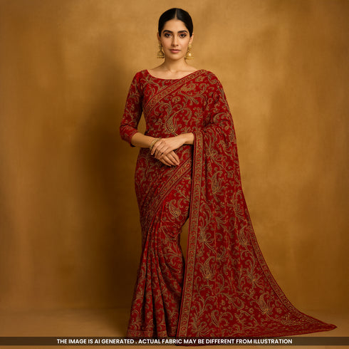 Printed Zari Sequins Embroidered Chinon Chiffon Fabric-F4347