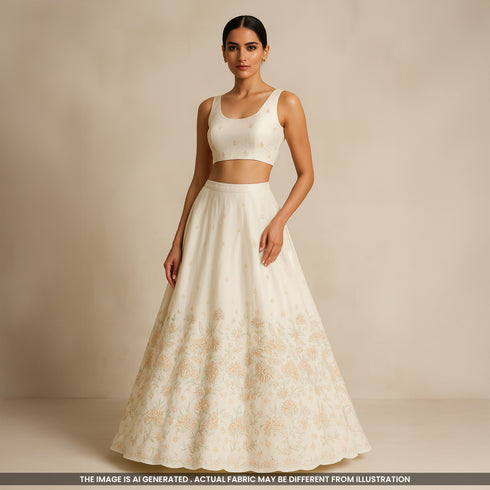 Cut Dana Thread Zari Sequins Embroidered Dola Silk Fabric -F4317