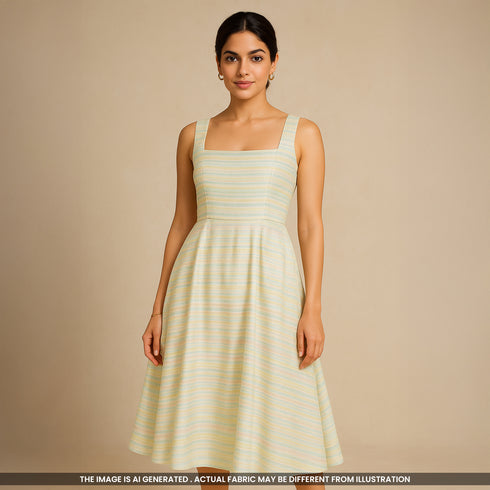 Strips Printed Lurex Seer Sakkar Cotton Fabric-3719