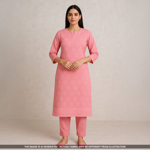 Thread Embroidered Cambric Cotton Fabric-3728