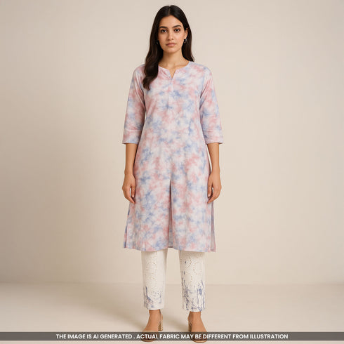 Printed Thread Embroidered Cambric Cotton Fabric-F3767