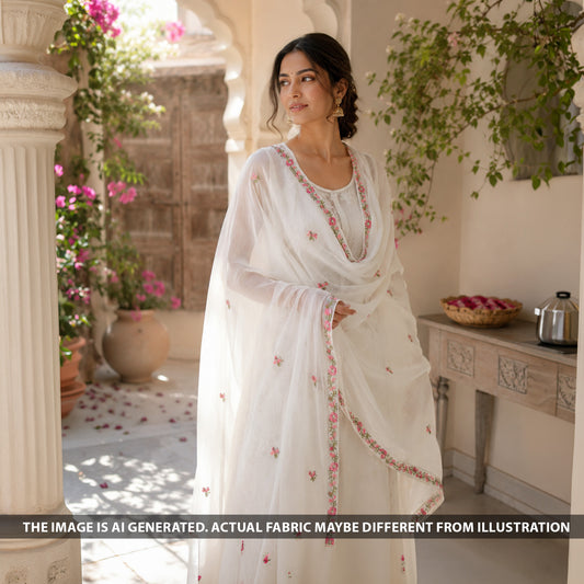 Thread Sequins Work Mul Chanderi Dupatta - D2366