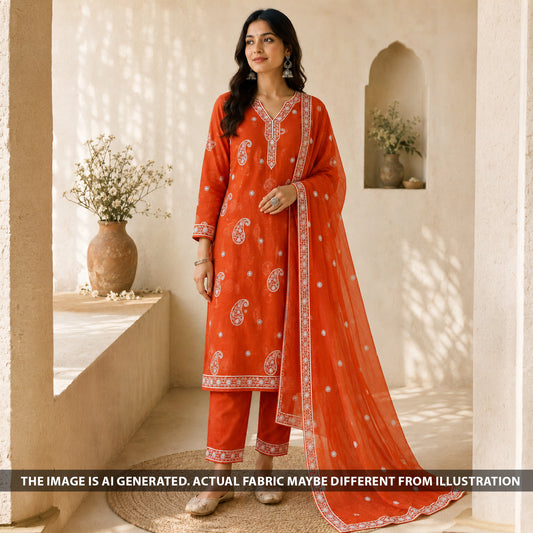 Thread Sequins Embroidered Mul Chanderi Fabric - F6674