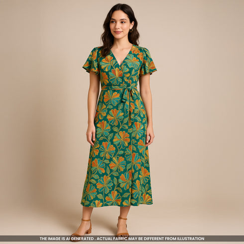 Positional print Zari Sequins Embroidered Viscose Crepe Fabric-F3642