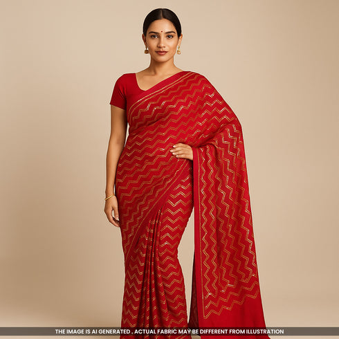 Zari Sequins Thread Embroidered Viscose Organza Fabric-F3643