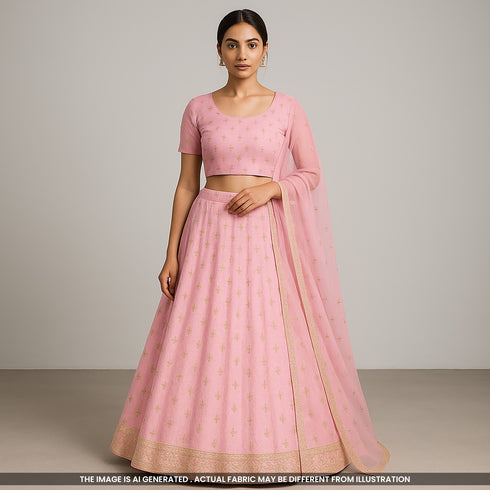 Zari Sequins Work Viscose Organza Fabric-F3644