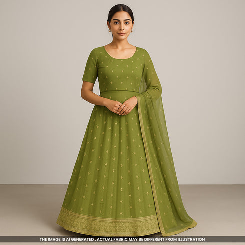 Zari Sequins Work Viscose Organza Fabric-F3644