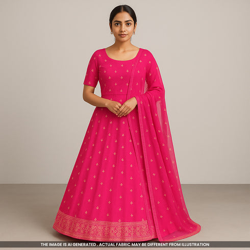 Zari Sequins Work Viscose Organza Fabric-F3644