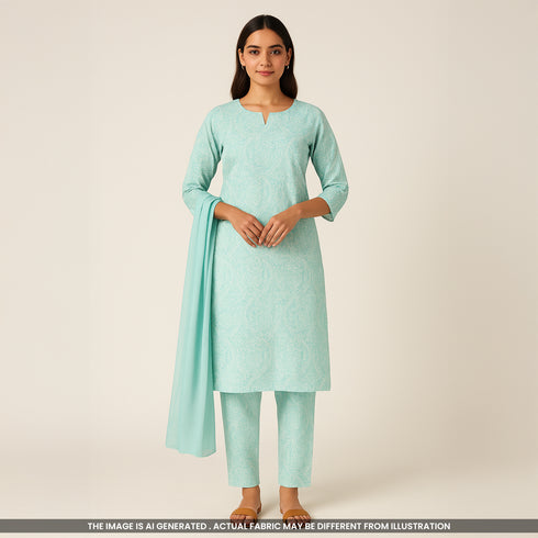 Thread Embroidered Cambric Cotton Fabric-F3674