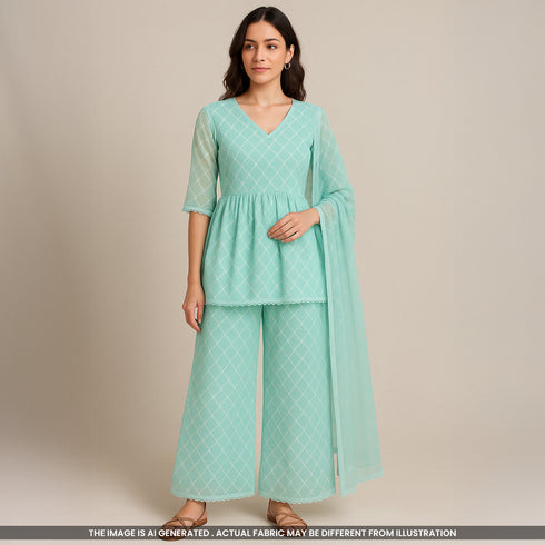 Thread Embroidered Kota Cotton Fabric-F3676