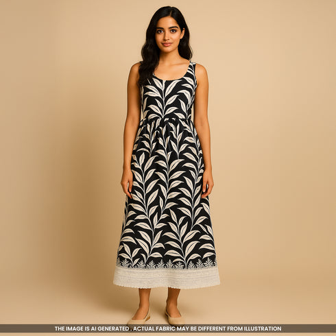 Thread Sequins Embroidered Floral Print Cambric Cotton Fabric-F3709