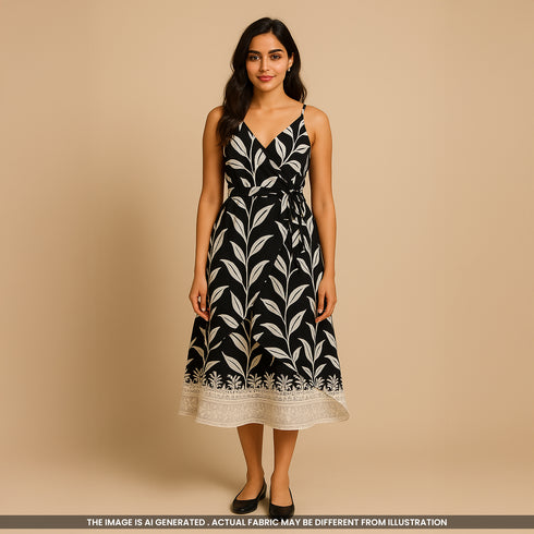 Thread Sequins Embroidered Floral Print Cambric Cotton Fabric-F3709