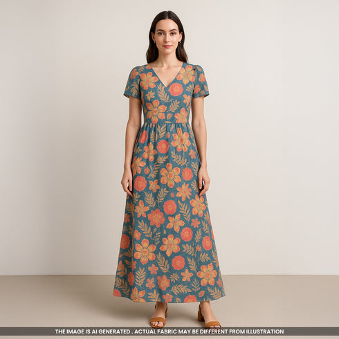 Floral Print Linen Cotton Fabric-F3687