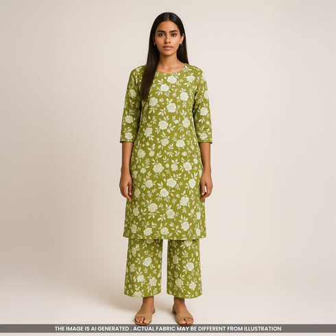 Floral Printed Rayon Cotton Fabric-F3692