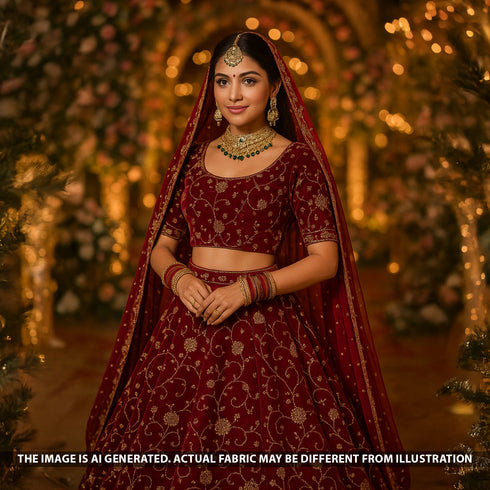 Cut Dana Sequins Pearls Embroidered Lycra Velvet Fabric-F5071