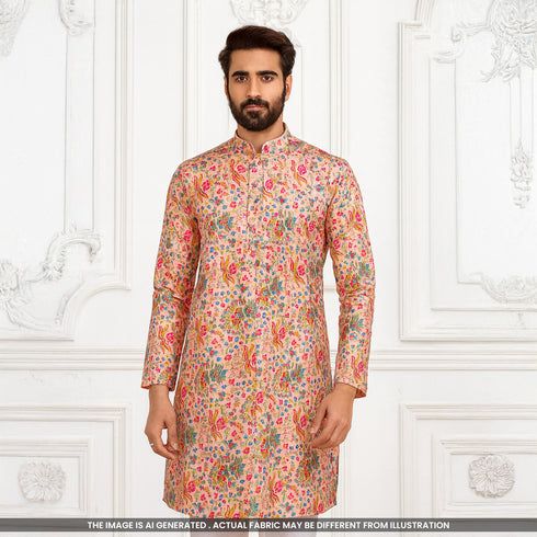 Positional Print Semi Dupion Silk Fabric-F4906