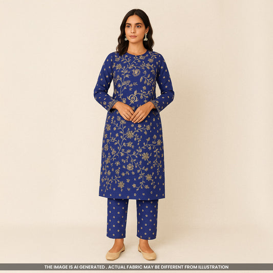 Zari Thread Embroidered Linen Cotton Fabric-F4914