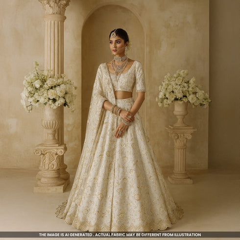 Dyeable Cutdana Thread Sequins Embroidered Viscose Crepe Fabric-F4926