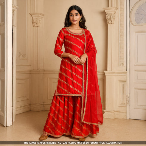 Zari Work Banarasi Silk Fabric-F4985