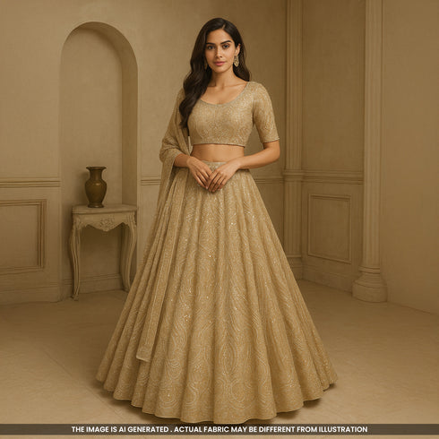 Cut Dana Thread Sequins Embroidered Net Fabric-F4997