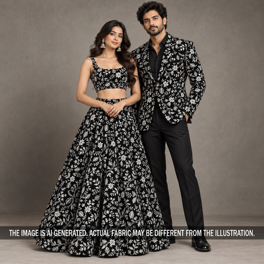 Thread Sequins Embroidered Velvet Fabric - F7521