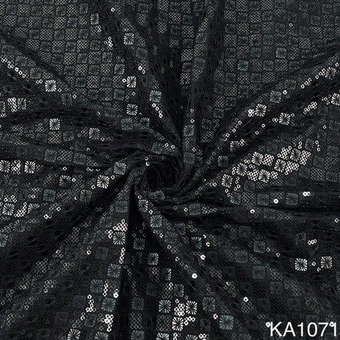 Thread Sequins Embroidered Georgette Fabric-KA1071