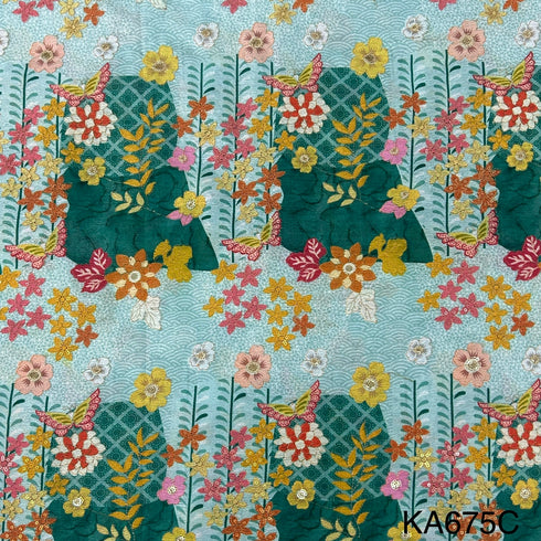 Position Print Zari Sequins Chinon Fabric-KA675