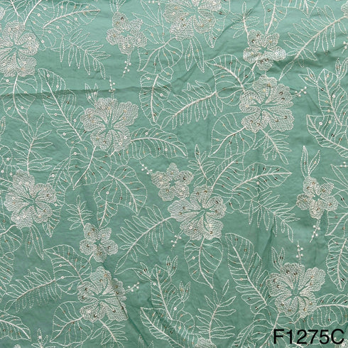 Thread Sequins Embroidered Viscose Organza Fabric-F1275