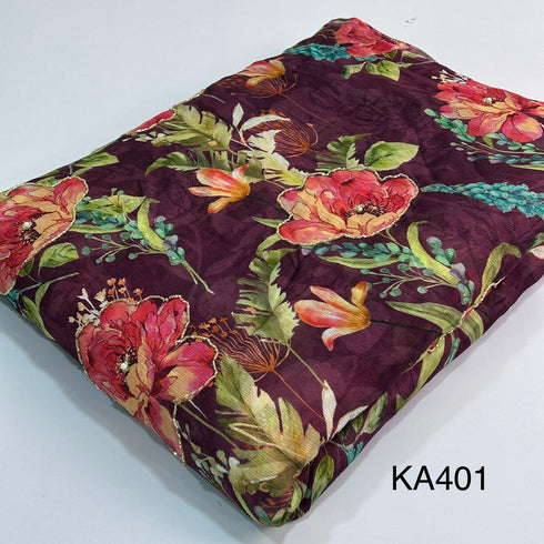 Printed Cut Dana Hand Work Chinon Fabric-KA401