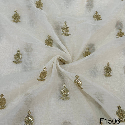 Dyeable Zari Buti Chanderi Fabric-F1506