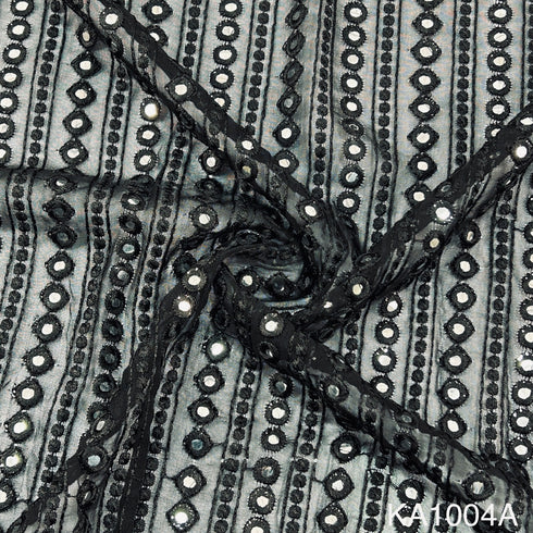 Embroidered Faux Mirror Georgette Fabric-KA1004