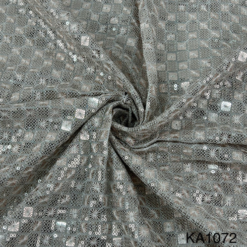 Dyeable Thread Sequins Embroidered Georgette Fabric-KA1072