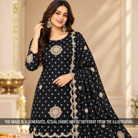 Cut Dana Zari Sequins Chinnon Chiffon Fabric - F7599