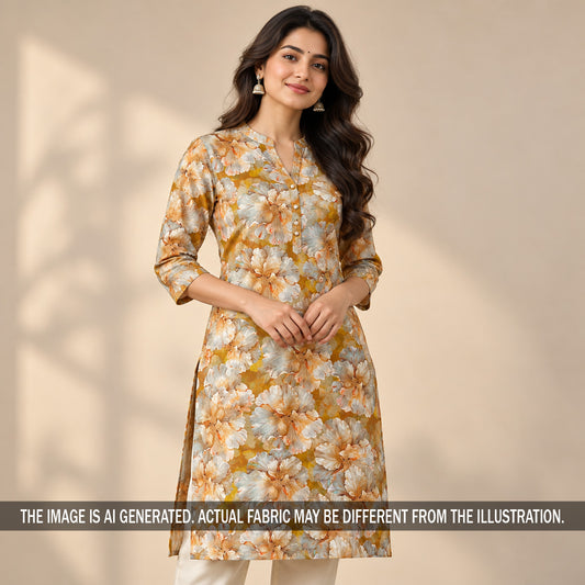Printed Mustard Yellow Floral Glaze Cotton Fabric - F7711