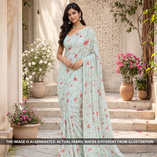 Digital Print Linen Self Chanderi Fabric - F6313