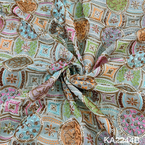 Embroidered Sequins Georgette Fabric-KA2244