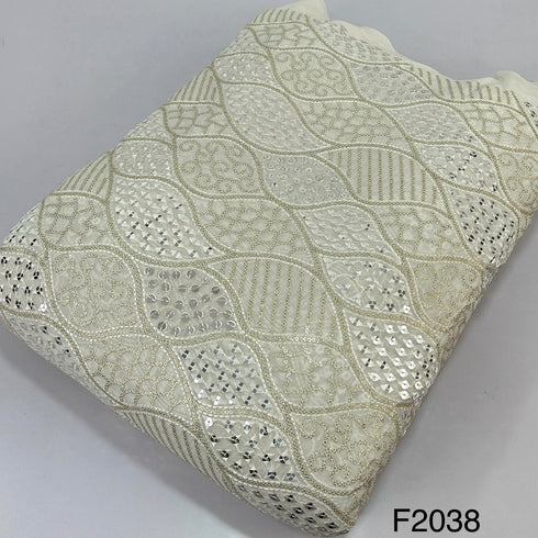 Dyeable Thread Sequins Mirror Embroidered Georgette Fabric - f2038