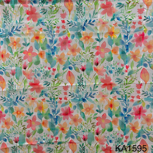 Printed Linen Self Check Fabric-KA1595