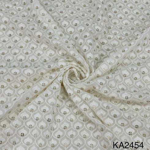 Dyeable Thread Sequins Embroidered Georgette Fabric - KA2454