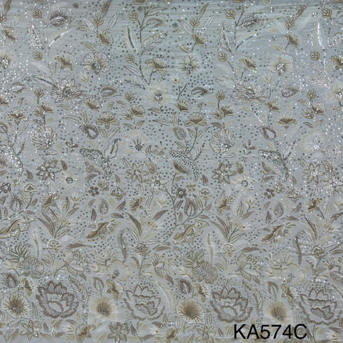 Thread Embroidered Sequins Georgette Fabric-KA574