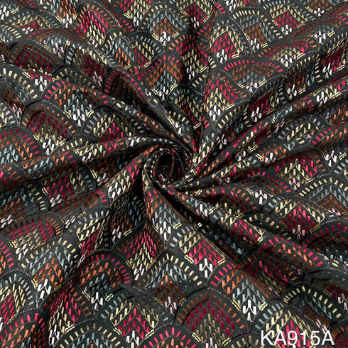 Thread Embroidered Sequins Raw Silk Fabric KA915