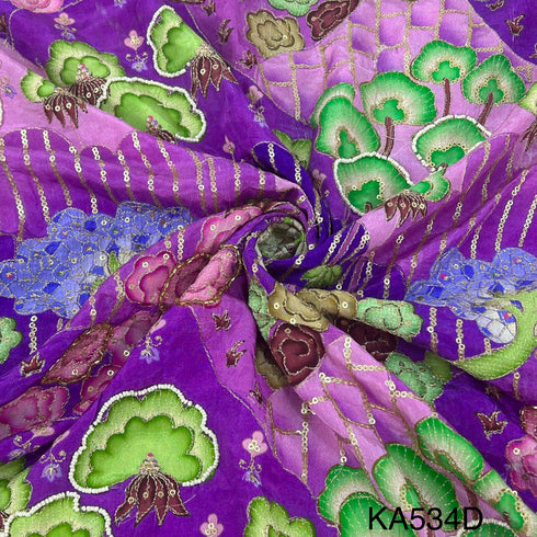 Position Print Zari Sequins Beads Cut Dana Work Crepe Fzbric-KA534