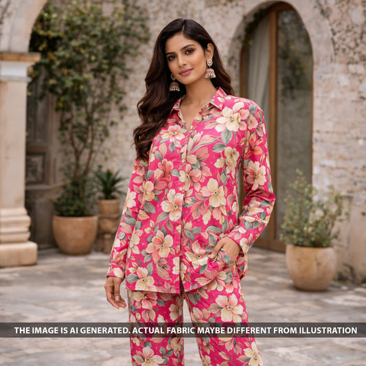 Digital Print Thread Sequins Work Cambric Cotton Fabric - F6310