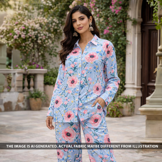 Digital Print Linen Self Chanderi Fabric - F6312